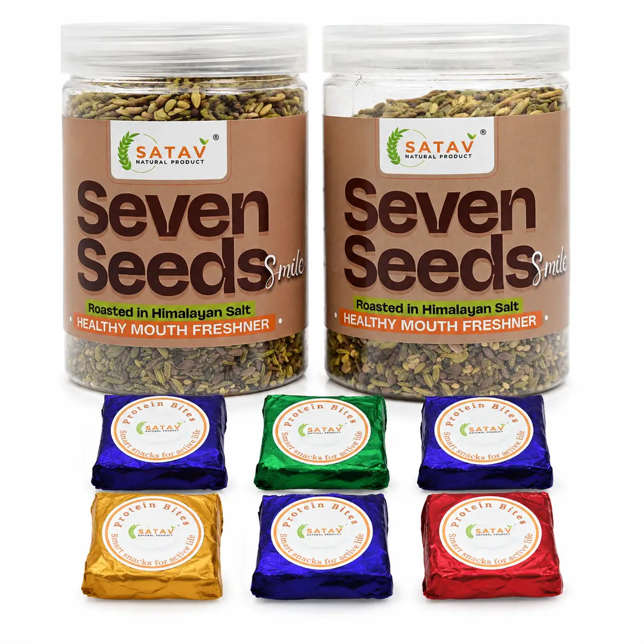 7 Seeds Satav Natural Products – 7 Seeds Smile Pack (2x250g) + 6 Protein Bytes Combo - Image 1
